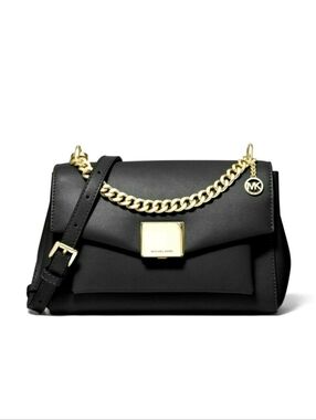 NWOT Michael Kors Black Leather Crossbody Bag with Gold Chain